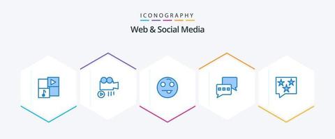 web y redes sociales 25 paquete de iconos azules que incluye estrella. rango. emoticono chat. correo vector