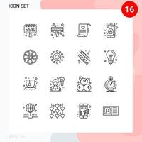 User Interface Pack of 16 Basic Outlines of plent flower paper navigation gps Editable Vector Design Elements