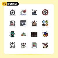 Universal Icon Symbols Group of 16 Modern Flat Color Filled Lines of pdf document military flag badge land Editable Creative Vector Design Elements