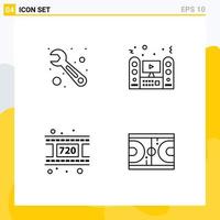 Line Pack of 4 Universal Symbols of repair reel multimedia sound court Editable Vector Design Elements