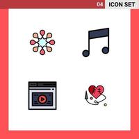 Pack of 4 Modern Filledline Flat Colors Signs and Symbols for Web Print Media such as solidarity website key internet sewing heart Editable Vector Design Elements