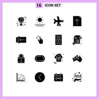 Modern Set of 16 Solid Glyphs Pictograph of touch gesture landing upload document Editable Vector Design Elements