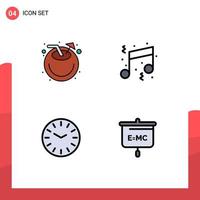 Pack of 4 Modern Filledline Flat Colors Signs and Symbols for Web Print Media such as beach time juice music cleaning Editable Vector Design Elements