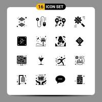 Modern Set of 16 Solid Glyphs Pictograph of power electricity love process data Editable Vector Design Elements