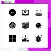 Modern Set of 9 Solid Glyphs and symbols such as bar location error compass navigation Editable Vector Design Elements