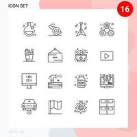 Mobile Interface Outline Set of 16 Pictograms of organizer desk instrument pen time Editable Vector Design Elements