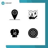 User Interface Pack of 4 Basic Solid Glyphs of placeholder brian human elementary film reel Editable Vector Design Elements