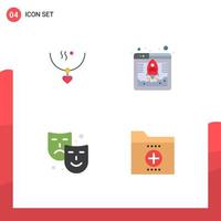 Set of 4 Vector Flat Icons on Grid for amulet mask party database arts Editable Vector Design Elements