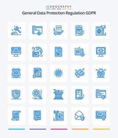 paquete creativo de iconos azules gdpr 25 como negocios. móvil. cerrar. gdpr. mano vector