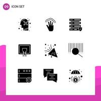 Modern Set of 9 Solid Glyphs Pictograph of firework board multiple touch basketball backboard Editable Vector Design Elements