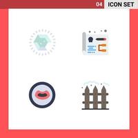 Set of 4 Vector Flat Icons on Grid for diamond mouth wedding web farming Editable Vector Design Elements