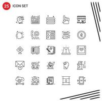 Set of 25 Commercial Lines pack for store american web image usa foam hand Editable Vector Design Elements