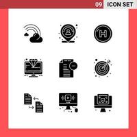 Modern Set of 9 Solid Glyphs and symbols such as monitor diamond marker line health Editable Vector Design Elements