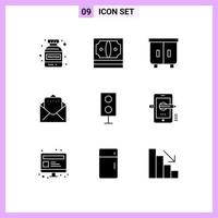 Pack of 9 creative Solid Glyphs of speaker electronics decor devices document Editable Vector Design Elements