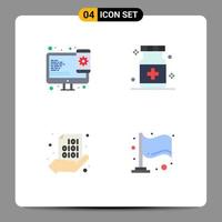 conjunto moderno de 4 iconos planos pictograma de código de diseño diseño web hospital compartir elementos de diseño vectorial editables vector