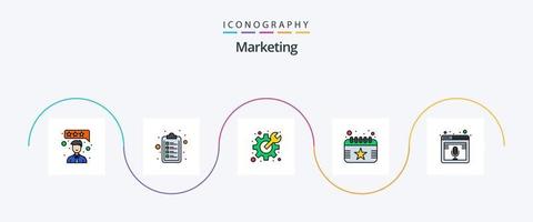 paquete de iconos de 5 planos llenos de línea de marketing que incluye podcast. micrófono. preferencias Internet. evento vector