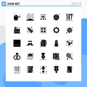 Set of 25 Vector Solid Glyphs on Grid for time health podium diet document Editable Vector Design Elements