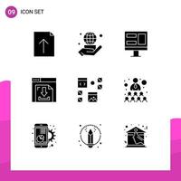 9 Universal Solid Glyphs Set for Web and Mobile Applications page develop monitor design internet Editable Vector Design Elements