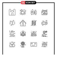 Mobile Interface Outline Set of 16 Pictograms of left gras wedding mask calendar Editable Vector Design Elements