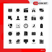 Modern Set of 25 Solid Glyphs and symbols such as news conversation media chat lung Editable Vector Design Elements