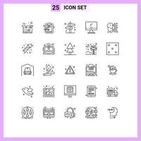 Set of 25 Modern UI Icons Symbols Signs for gear brain decision pc device Editable Vector Design Elements