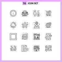 Modern Set of 16 Outlines Pictograph of basket cart group person mind Editable Vector Design Elements