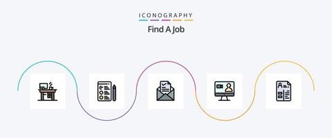 Find A Job Line Filled Flat 5 Icon Pack Including cv. computer. email. internet. job vector