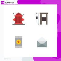Set of 4 Modern UI Icons Symbols Signs for firefighter application outfit gas station mobile apps Editable Vector Design Elements