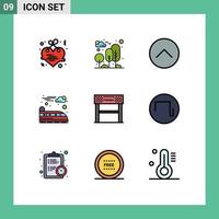 Universal Icon Symbols Group of 9 Modern Filledline Flat Colors of line train tree suburban multimedia Editable Vector Design Elements