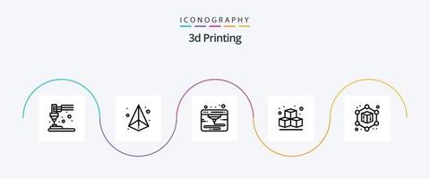 Paquete de iconos de línea de impresión 3d 5 que incluye geométrico. 3d. impresión. cubo. d vector