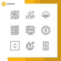 User Interface Pack of 9 Basic Outlines of http report connection page document Editable Vector Design Elements