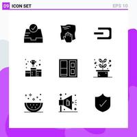 Solid Glyph Pack of 9 Universal Symbols of building medal dash first position award Editable Vector Design Elements