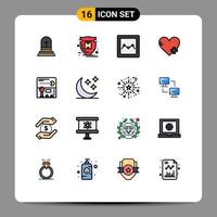 16 User Interface Flat Color Filled Line Pack of modern Signs and Symbols of game pacman analytics joystick favorite Editable Creative Vector Design Elements