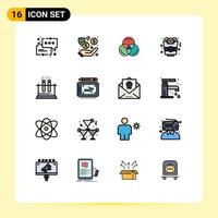 Mobile Interface Flat Color Filled Line Set of 16 Pictograms of science test rgb lab fast food Editable Creative Vector Design Elements