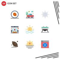 9 User Interface Flat Color Pack of modern Signs and Symbols of weather sun halloween theater home Editable Vector Design Elements