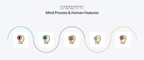 el proceso mental y la línea de características humanas llenaron el paquete de iconos planos 5 que incluye vidrio. masculino. humano. usuario. desempaquetar vector
