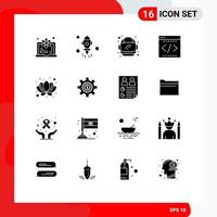 16 Universal Solid Glyphs Set for Web and Mobile Applications nature startup astronaut office coding Editable Vector Design Elements
