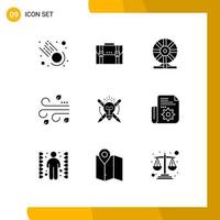 Modern Set of 9 Solid Glyphs and symbols such as thanksgiving blowing portfolio motion chemistry Editable Vector Design Elements