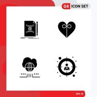 Pack of 4 Modern Solid Glyphs Signs and Symbols for Web Print Media such as note marketing mail gift cloud Editable Vector Design Elements