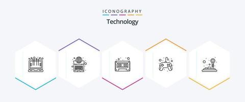 paquete de iconos de 25 líneas de tecnología que incluye control. juego. ordenador portátil. controlador. Cinta vector