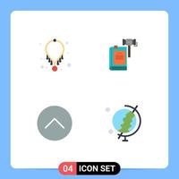 Group of 4 Modern Flat Icons Set for accessories hammer necklace auction up Editable Vector Design Elements