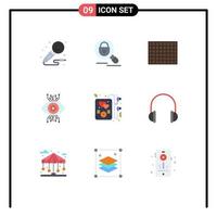 Pictogram Set of 9 Simple Flat Colors of headphone vision internet surveillance infrastructure Editable Vector Design Elements