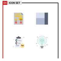 Set of 4 Vector Flat Icons on Grid for graph tasks wireframe layout bulb Editable Vector Design Elements