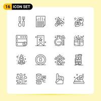 Set of 16 Vector Outlines on Grid for sync database badminton cancer sign communication Editable Vector Design Elements