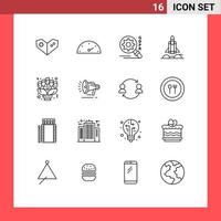 Modern Set of 16 Outlines Pictograph of date love security flowers startup Editable Vector Design Elements