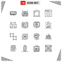 Mobile Interface Outline Set of 16 Pictograms of activities delete local app interior Editable Vector Design Elements