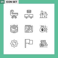 Pack of 9 creative Outlines of map management content computer publishing Editable Vector Design Elements