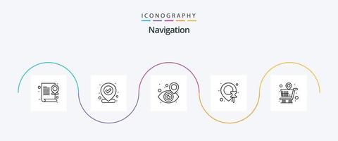 paquete de iconos de la línea de navegación 5 que incluye compras. mapa. comprobado. localización. mapa vector