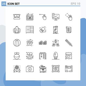 Modern Set of 25 Lines Pictograph of up hand gesture server device Editable Vector Design Elements