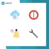 Editable Vector Line Pack of 4 Simple Flat Icons of data bell cloud contrast adjustable Editable Vector Design Elements